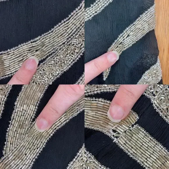 Vintage 1980s Black Beaded Silk Long Maxi Evening Gown Womens Medium - Picture 12 of 16